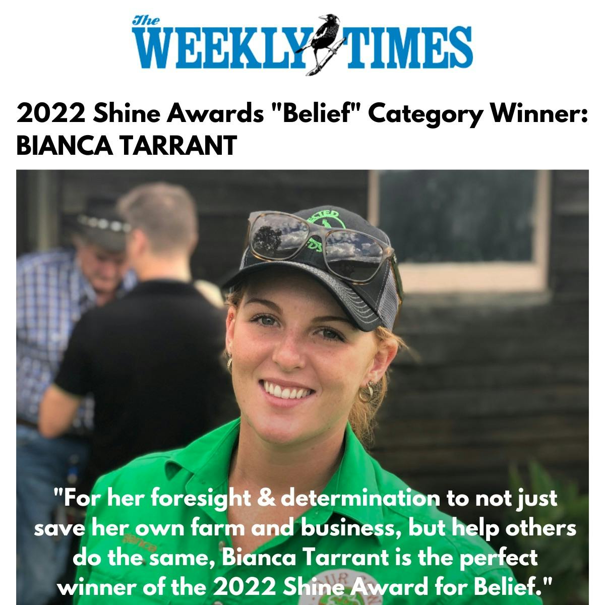 Our Cow Co-Founder Bianca Tarrant named 2022 Shine Awards "Belief" Winner