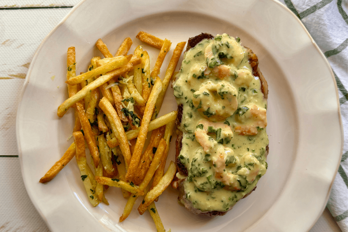 Surf and Turf with Garlic Herb Fries