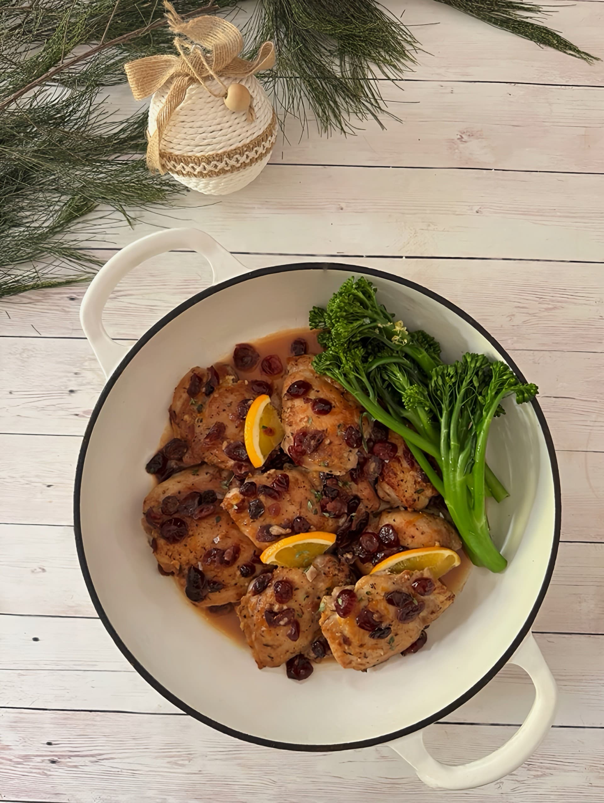 Cranberry Orange Chicken Thighs with Broccolini