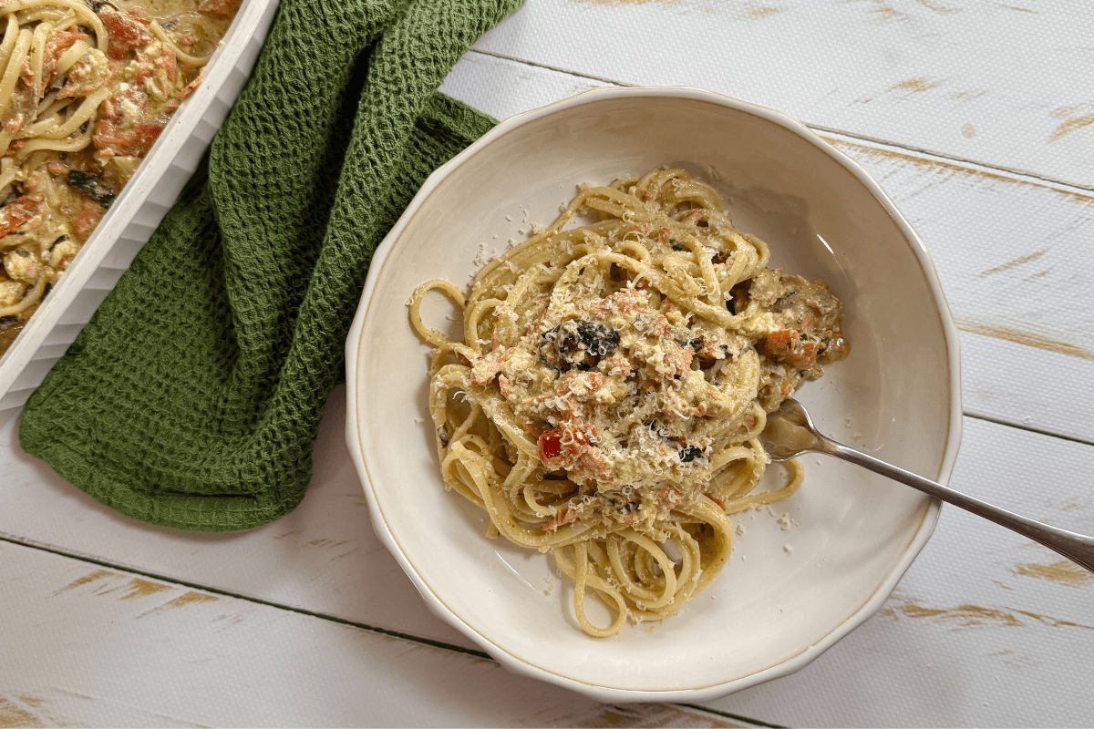 Baked Salmon and Feta Pasta